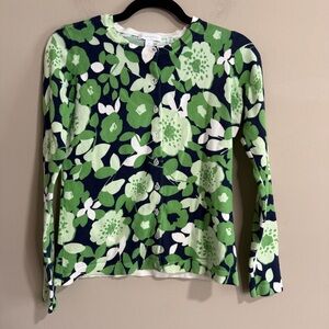 Charter Club Green and Navy Floral Cotton blend Cardigan